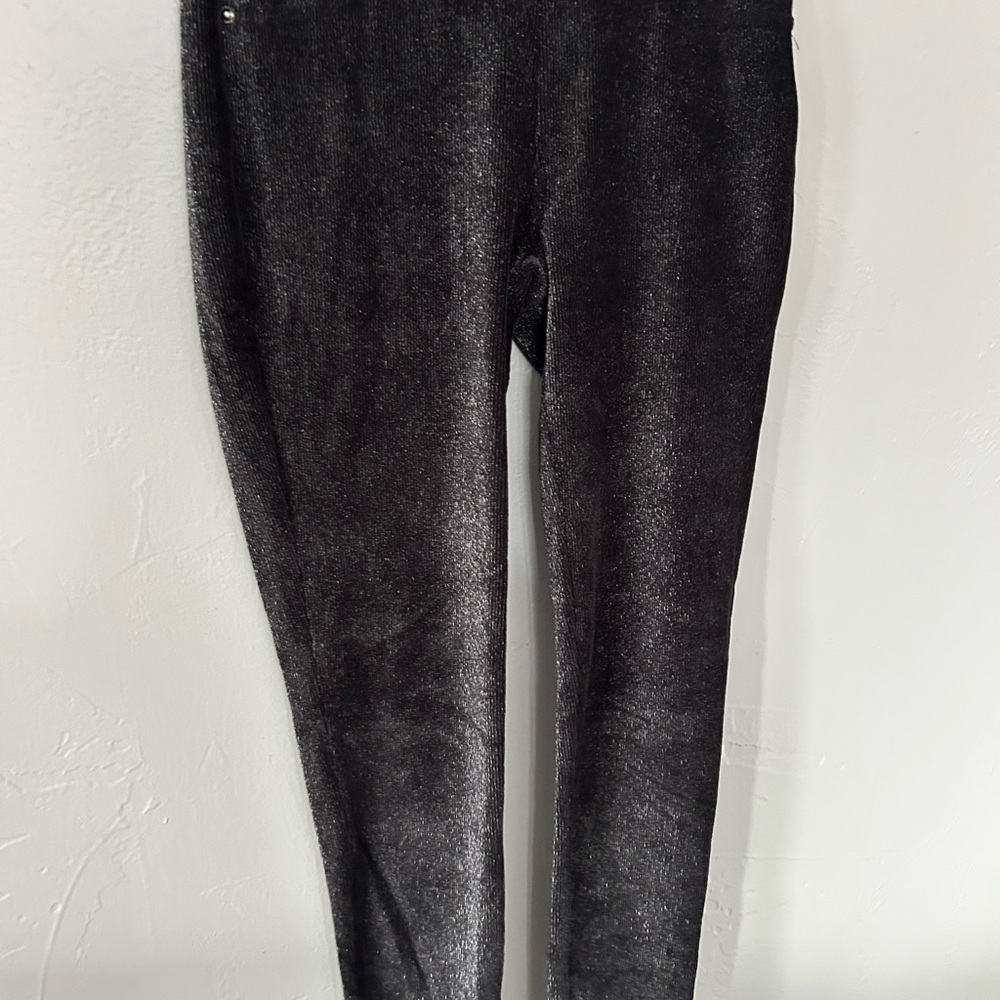 Michael Michael Kors Black Shimmer Metallic‎ Foil Pull On Leggings - Picture 3 of 5